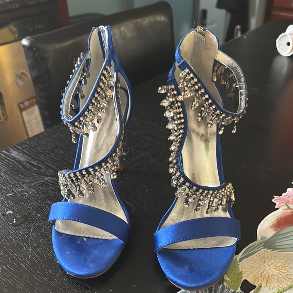 Blue and Silver Studded High Heels